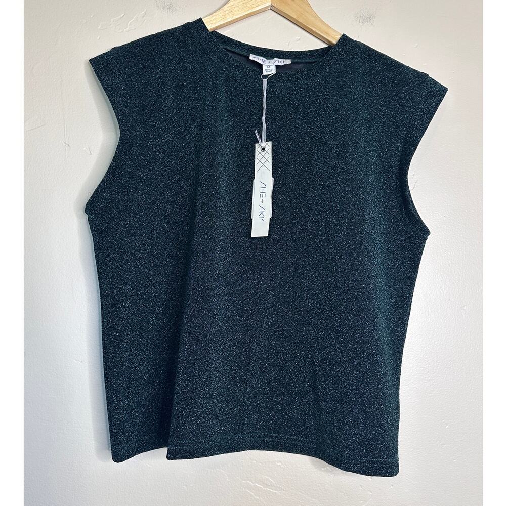 NEW She + Sky Green Shimmer Sleeveless Blouse MEDIUM